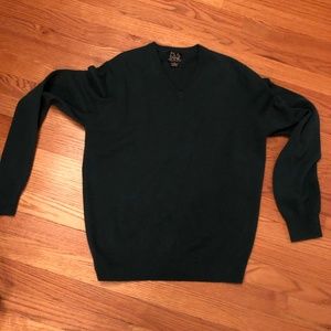 Mens 100% Cashmere Jos A Bank Green V Neck Sweater Small